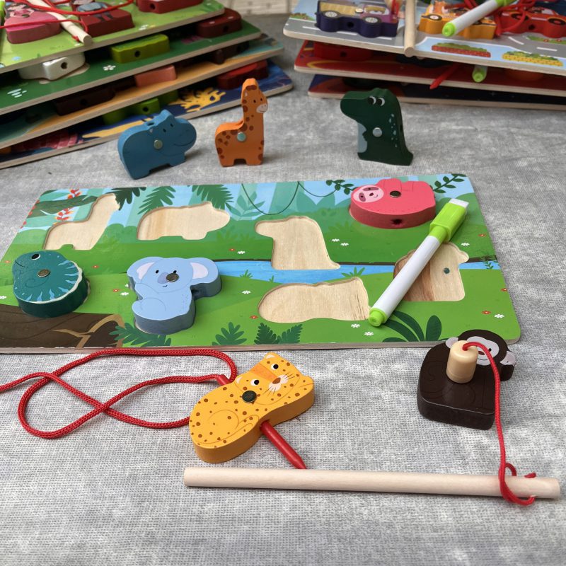 پازل چوبی برجسته نخواره و ماهیگیری مدل پشت وایتبردی مناسب دستورزی کودک  ۱ سال