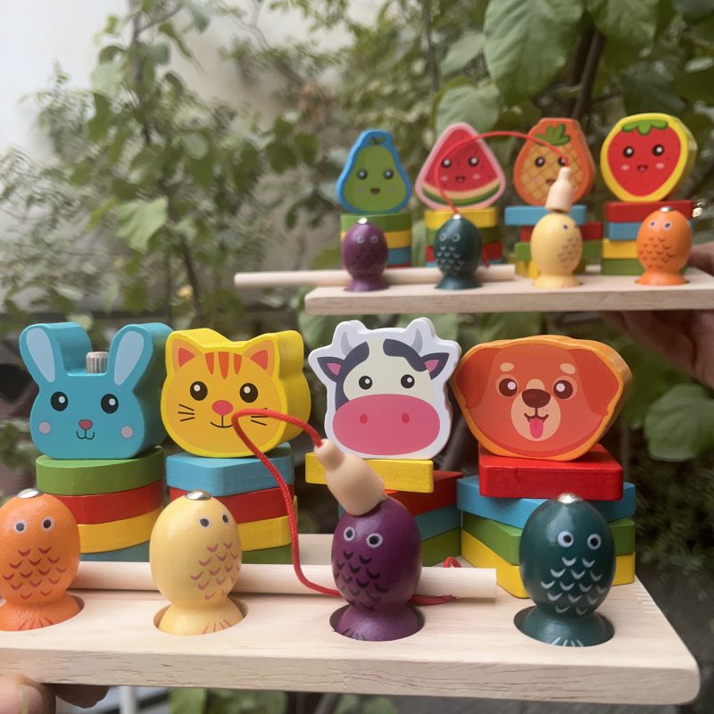 اسباب بازی پایه اشکال نخ کردنی و ماهیگیری ویژه تقویت مهارت دستورزی