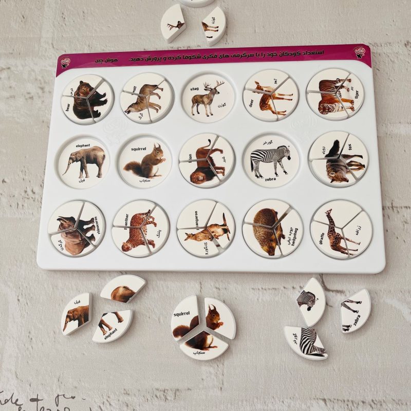 اسباب بازی هوش چین ۳ تکه مدل حیوانات وحشی مناسب کودک  ۳ سال